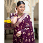 Seduva Women's Soft Lichi Silk Printed Saree With Unstitched Blouse 5.5Mtr (Purple)