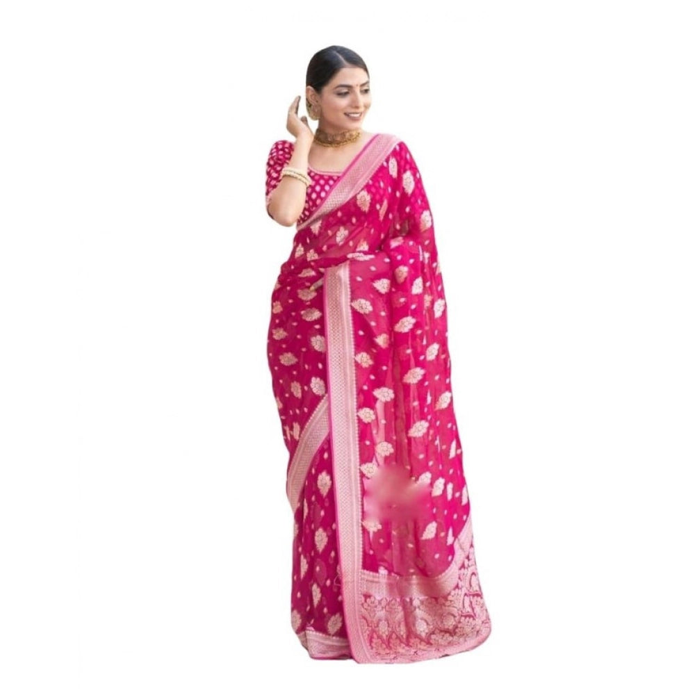 Seduva Women's Soft Lichi Silk Printed Saree With Unstitched Blouse 5.5Mtr (Pink)