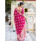 Seduva Women's Soft Lichi Silk Printed Saree With Unstitched Blouse 5.5Mtr (Pink)