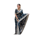 Seduva Women's Soft Lichi Silk Printed Saree With Unstitched Blouse 5.5Mtr (Blue)