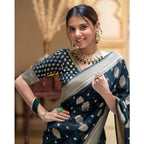 Seduva Women's Soft Lichi Silk Printed Saree With Unstitched Blouse 5.5Mtr (Blue)
