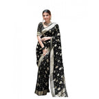 Seduva Women's Soft Lichi Silk Printed Saree With Unstitched Blouse 5.5Mtr (Black)