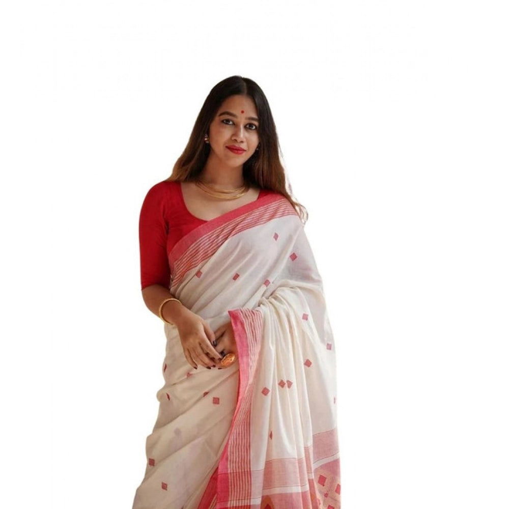 Seduva Women's Soft Lilan Printed Saree With Unstitched Blouse 5.5Mtr (White)