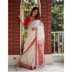 Seduva Women's Soft Lilan Printed Saree With Unstitched Blouse 5.5Mtr (White)