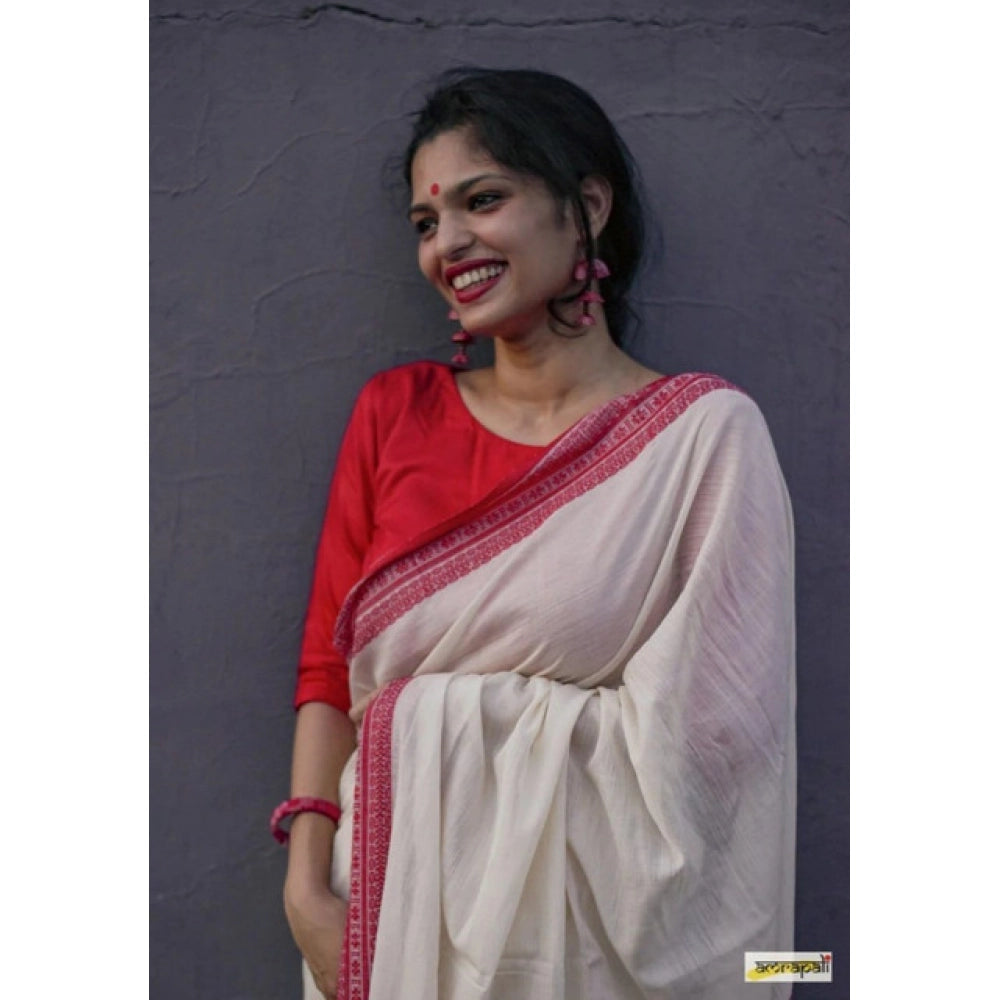 Seduva Women's Soft Lilan Printed Saree With Unstitched Blouse 5.5Mtr (White)