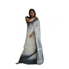 Seduva Women's Soft Lilan Printed Saree With Unstitched Blouse 5.5Mtr (White-Black)