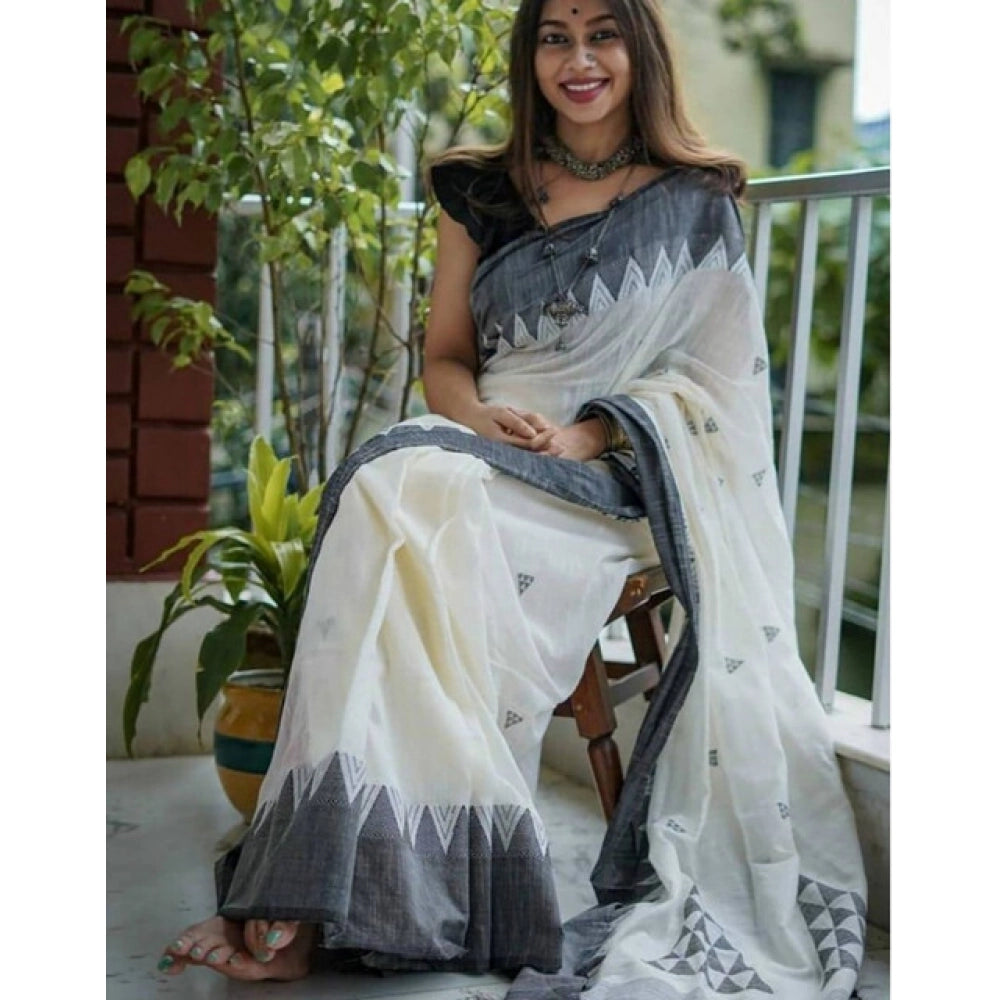 Seduva Women's Soft Lilan Printed Saree With Unstitched Blouse 5.5Mtr (White-Black)