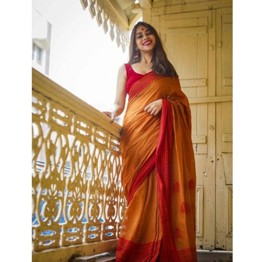 Seduva Women's Soft Lilan Printed Saree With Unstitched Blouse 5.5Mtr (Mustard )