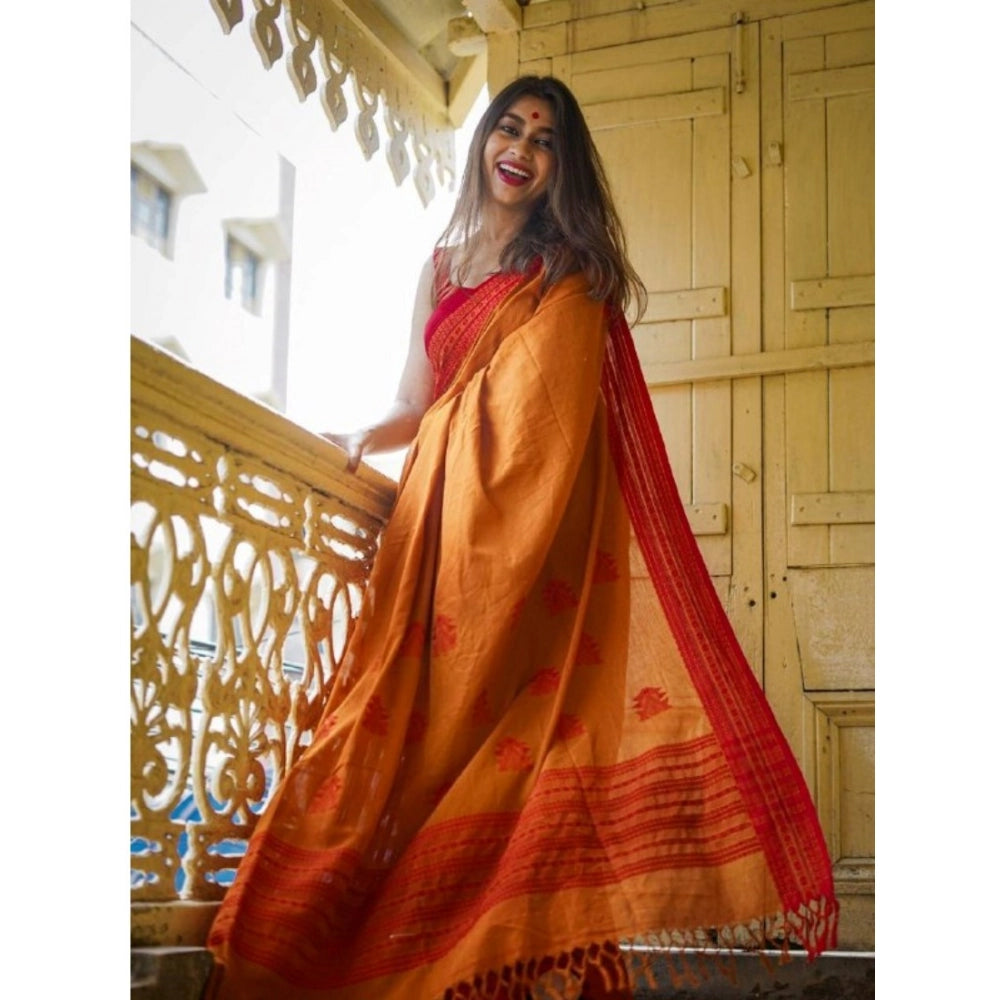 Seduva Women's Soft Lilan Printed Saree With Unstitched Blouse 5.5Mtr (Mustard )