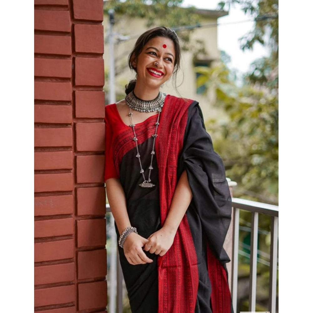 Seduva Women's Soft Lilan Printed Saree With Unstitched Blouse 5.5Mtr (Black)