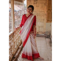 Seduva Women's Soft Lilan Printed Saree With Unstitched Blouse 5.5Mtr (White)