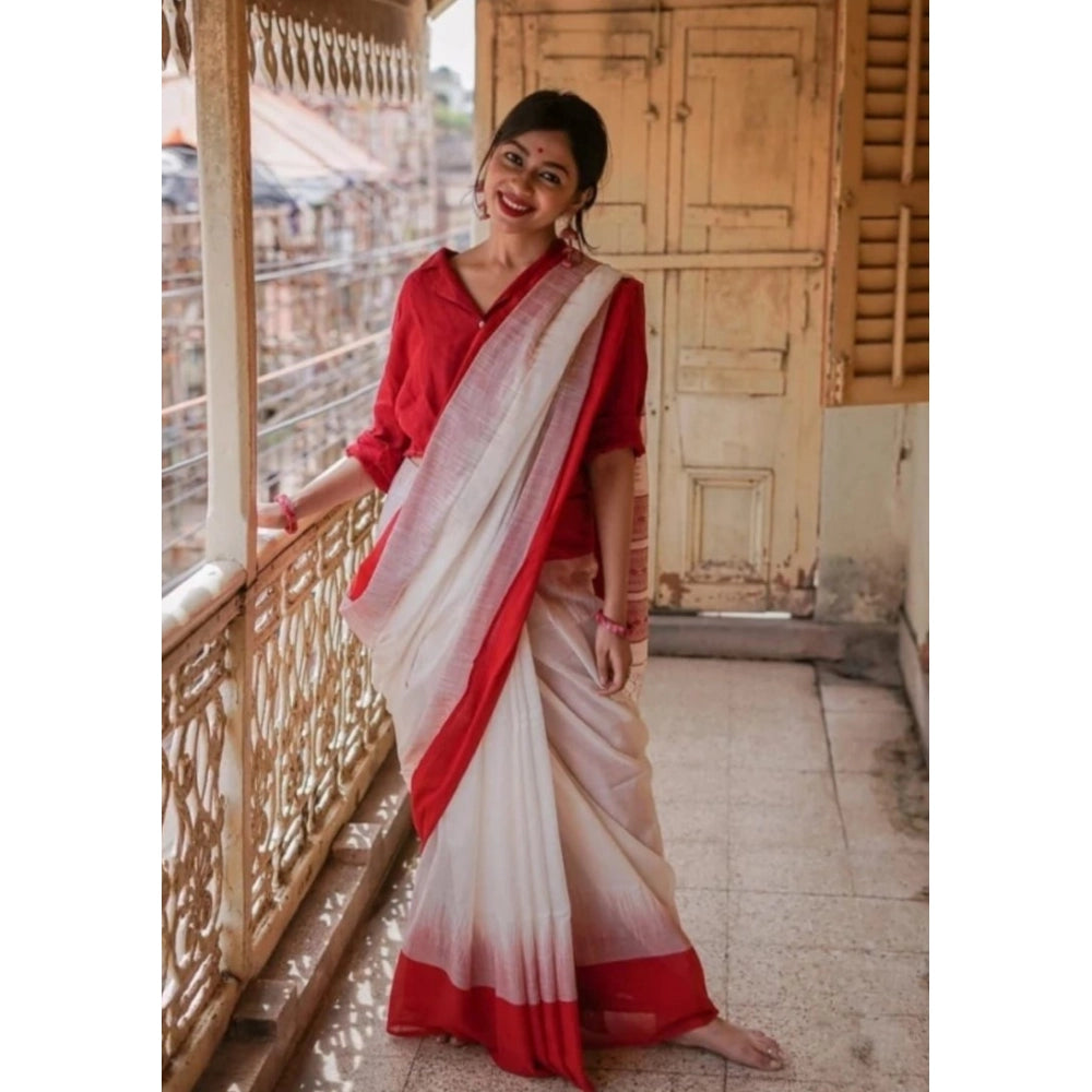 Seduva Women's Soft Lilan Printed Saree With Unstitched Blouse 5.5Mtr (White)