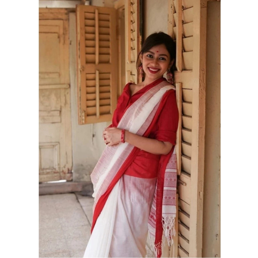 Seduva Women's Soft Lilan Printed Saree With Unstitched Blouse 5.5Mtr (White)