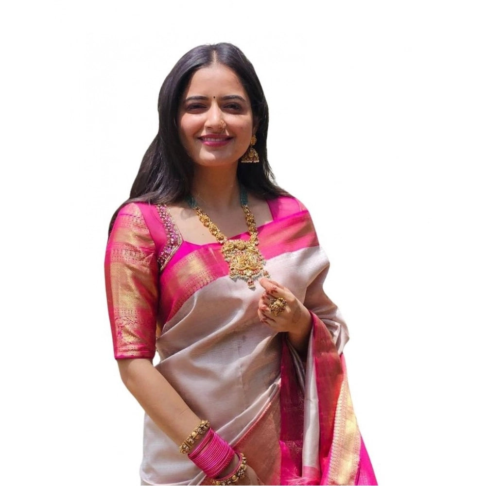 Seduva Women's Soft Lichi Silk Printed Saree With Unstitched Blouse 5.5Mtr (Grey)