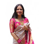 Seduva Women's Soft Lichi Silk Printed Saree With Unstitched Blouse 5.5Mtr (Grey)