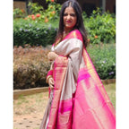 Seduva Women's Soft Lichi Silk Printed Saree With Unstitched Blouse 5.5Mtr (Grey)