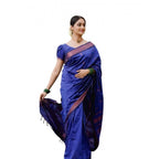 Seduva Women's Soft Lichi Silk Printed Saree With Unstitched Blouse 5.5Mtr (Blue)