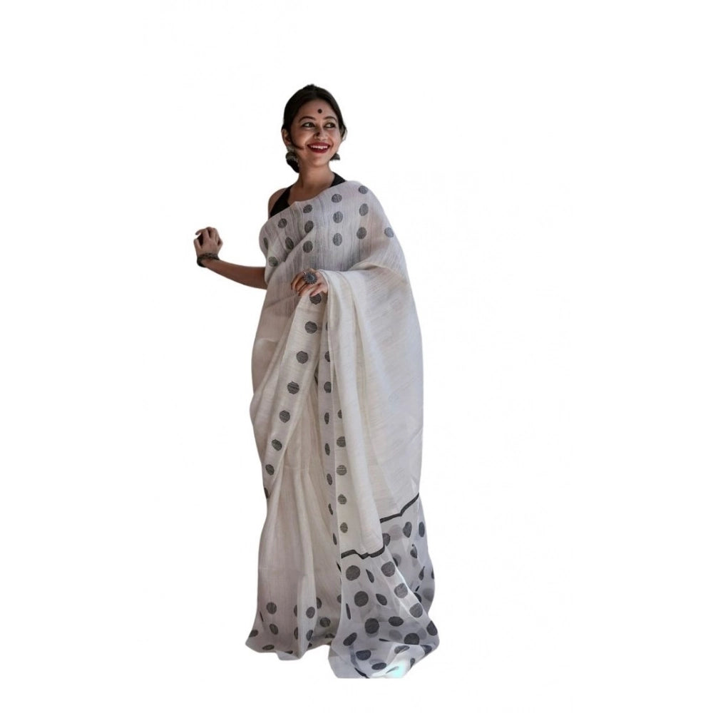 Seduva Women's Soft Lilan Printed Saree With Unstitched Blouse 5.5Mtr (White)