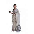 Seduva Women's Soft Lilan Printed Saree With Unstitched Blouse 5.5Mtr (White)