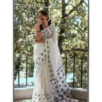 Seduva Women's Soft Lilan Printed Saree With Unstitched Blouse 5.5Mtr (White)