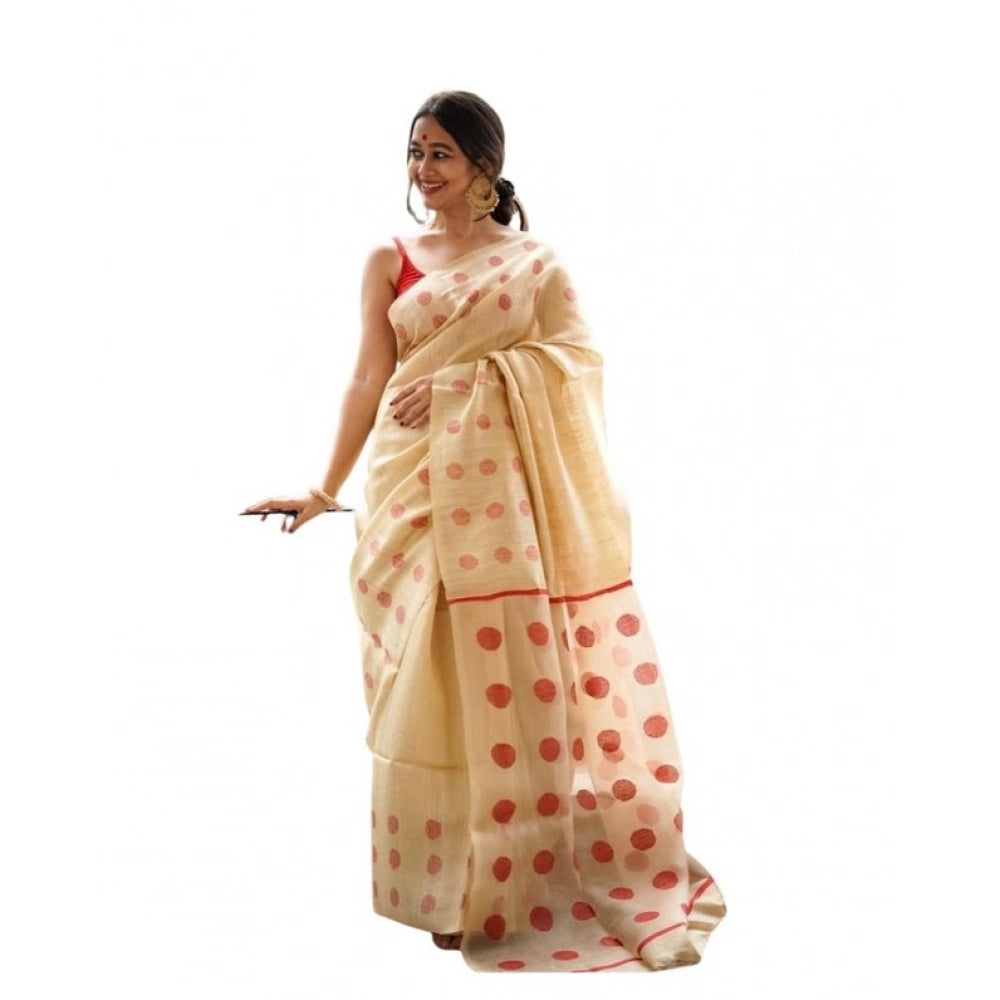 Seduva Women's Soft Lilan Printed Saree With Unstitched Blouse 5.5Mtr (Cream)