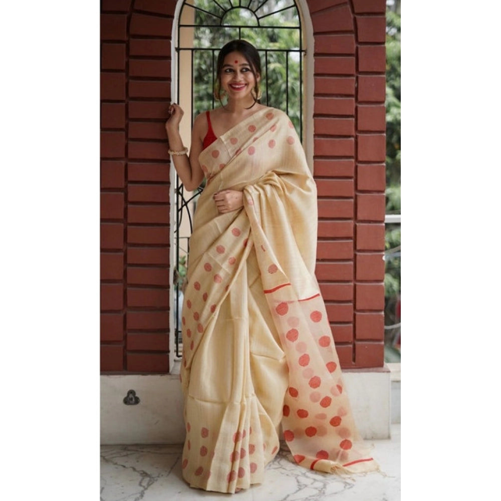 Seduva Women's Soft Lilan Printed Saree With Unstitched Blouse 5.5Mtr (Cream)