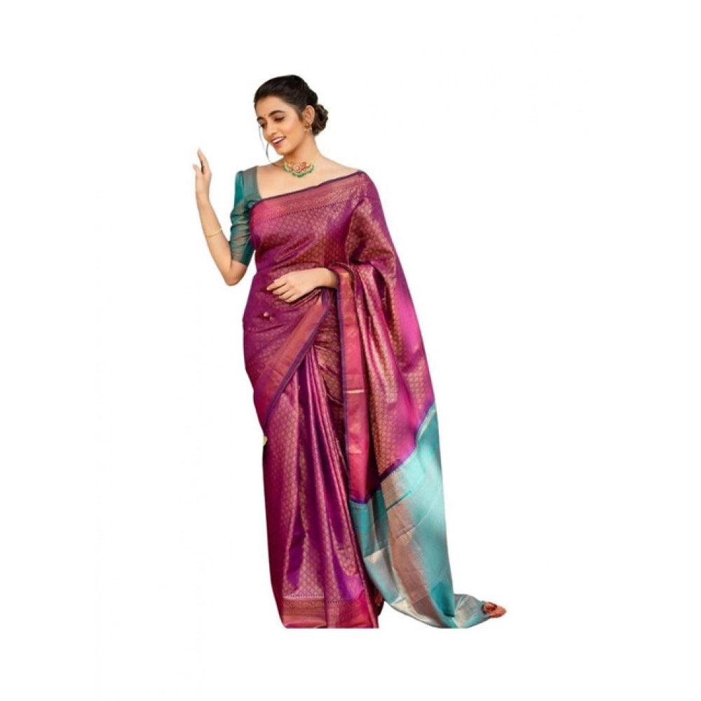 Seduva Women's Soft Lichi Silk Printed Saree With Unstitched Blouse 5.5Mtr (Purple)