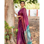 Seduva Women's Soft Lichi Silk Printed Saree With Unstitched Blouse 5.5Mtr (Purple)