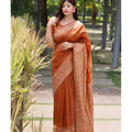 Seduva Women's Soft Lichi Silk Printed Saree With Unstitched Blouse 5.5Mtr (Brown)