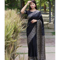 Seduva Women's Soft Lichi Silk Printed Saree With Unstitched Blouse 5.5Mtr (Black)