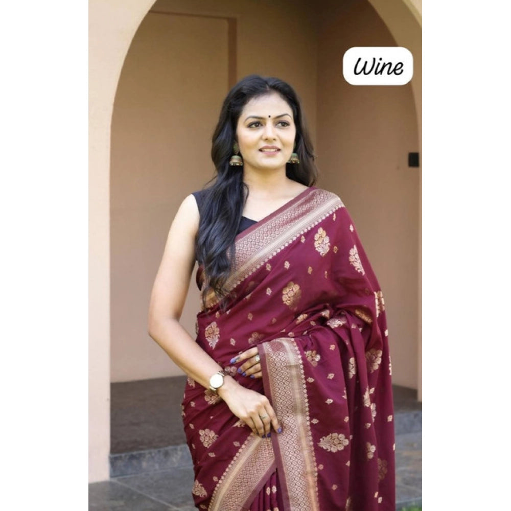 Seduva Women's Soft Lichi Silk Printed Saree With Unstitched Blouse 5.5Mtr (Wine)