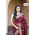 Seduva Women's Soft Lichi Silk Printed Saree With Unstitched Blouse 5.5Mtr (Wine)