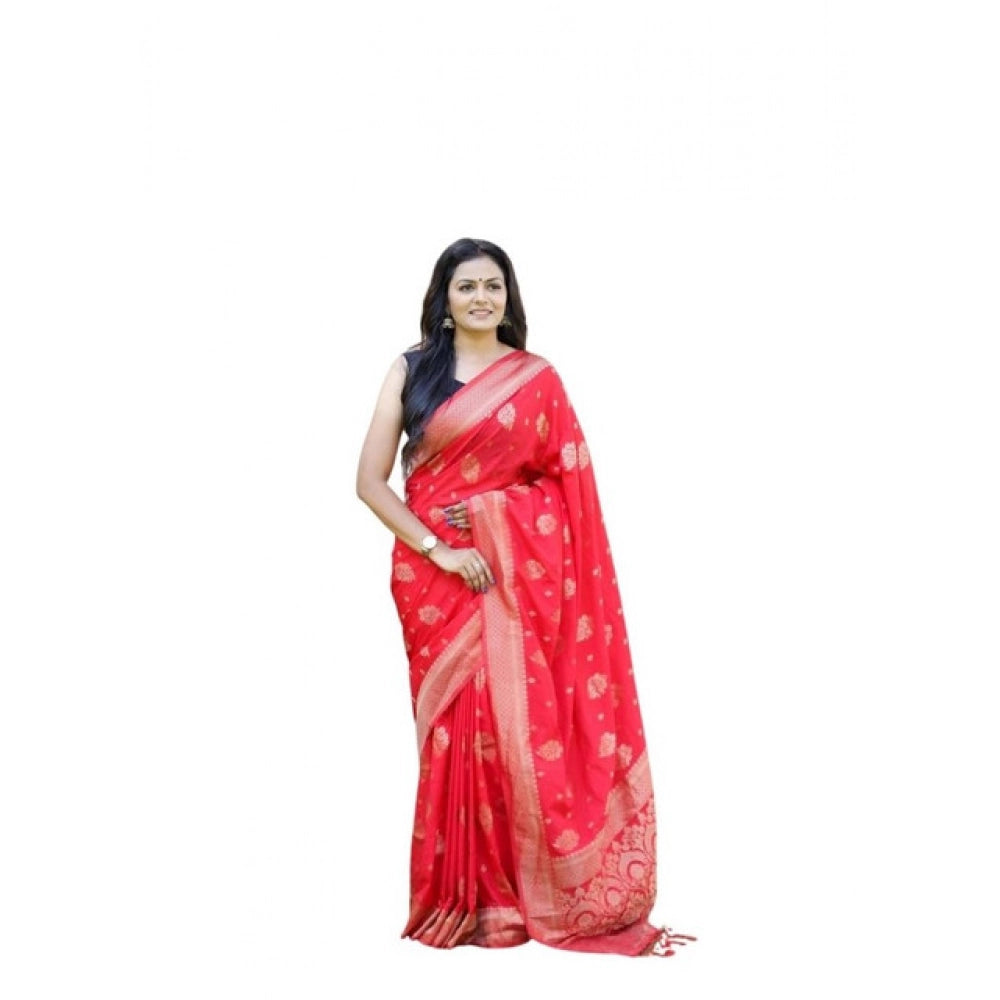 Seduva Women's Soft Lichi Silk Printed Saree With Unstitched Blouse 5.5Mtr (Red)