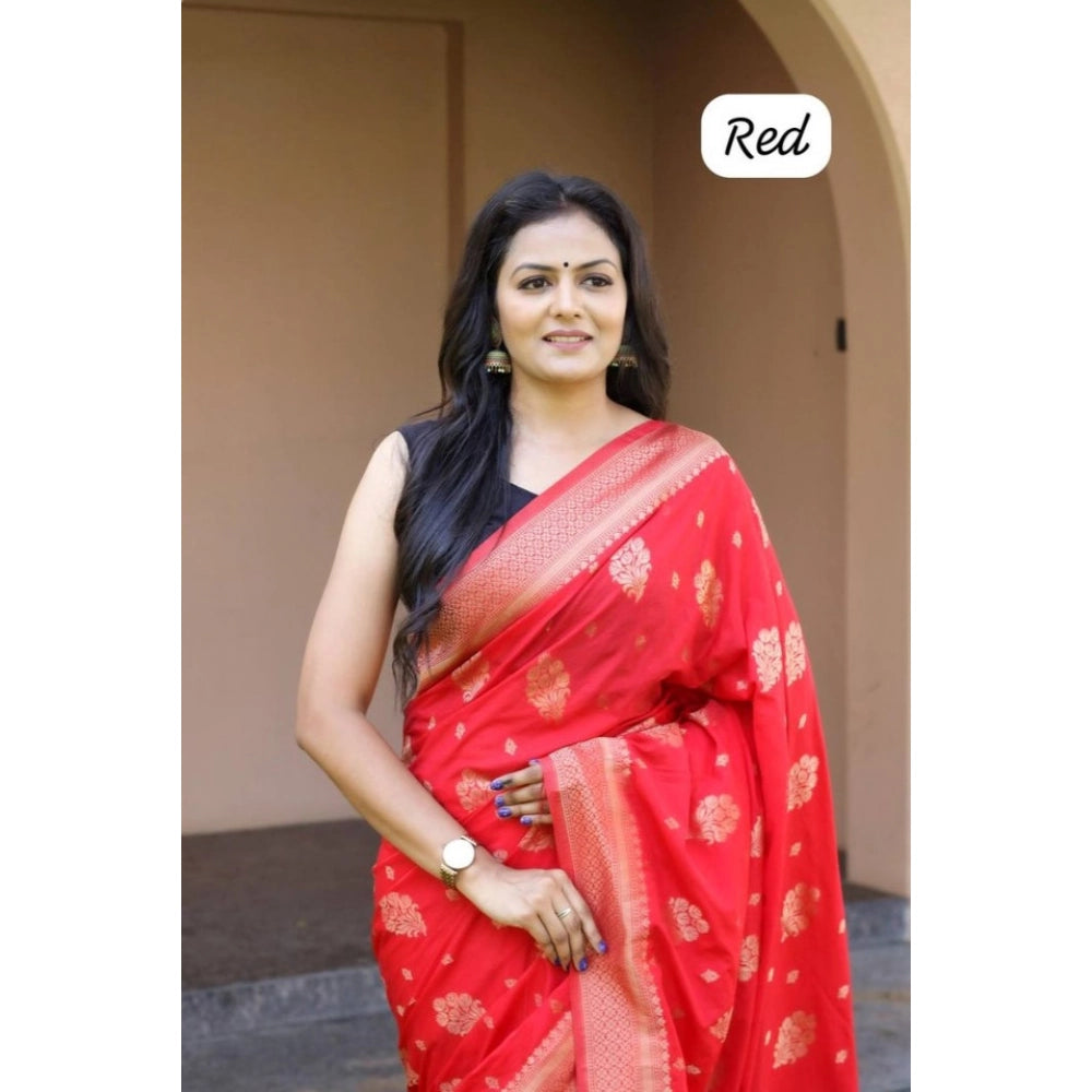 Seduva Women's Soft Lichi Silk Printed Saree With Unstitched Blouse 5.5Mtr (Red)