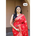 Seduva Women's Soft Lichi Silk Printed Saree With Unstitched Blouse 5.5Mtr (Red)