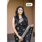 Seduva Women's Soft Lichi Silk Printed Saree With Unstitched Blouse 5.5Mtr (Black)