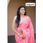Seduva Women's Soft Lichi Silk Printed Saree With Unstitched Blouse 5.5Mtr (Pink)