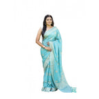 Seduva Women's Soft Lichi Silk Printed Saree With Unstitched Blouse 5.5Mtr (Sky-Blue)