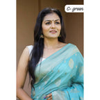 Seduva Women's Soft Lichi Silk Printed Saree With Unstitched Blouse 5.5Mtr (Sky-Blue)