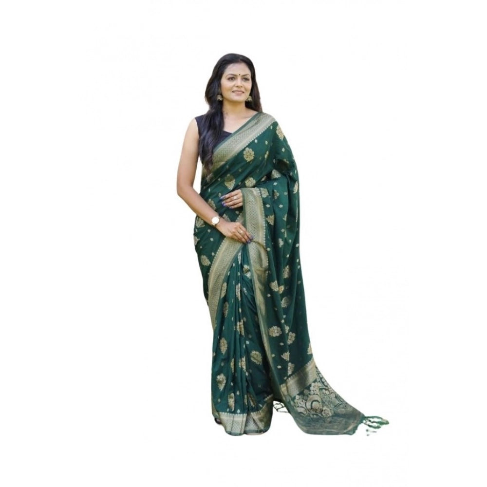 Seduva Women's Soft Lichi Silk Printed Saree With Unstitched Blouse 5.5Mtr (Bottle-Green)