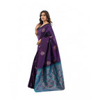 Seduva Women's Soft Lichi Silk Printed Saree With Unstitched Blouse 5.5Mtr (Blue)