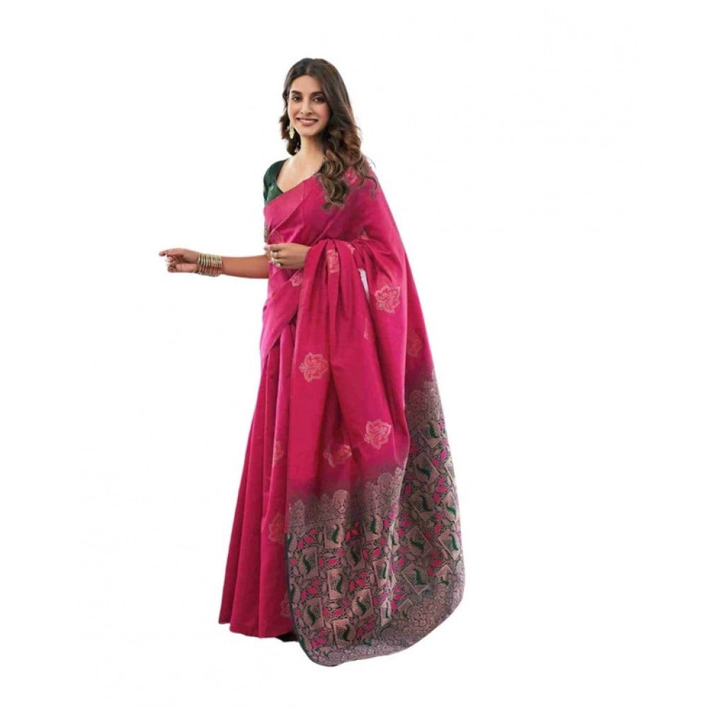 Seduva Women's Soft Lichi Silk Printed Saree With Unstitched Blouse 5.5Mtr (Pink)
