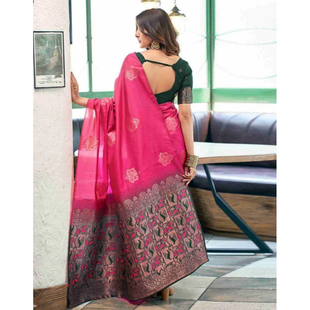 Seduva Women's Soft Lichi Silk Printed Saree With Unstitched Blouse 5.5Mtr (Pink)