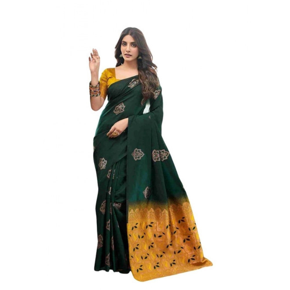 Seduva Women's Soft Lichi Silk Printed Saree With Unstitched Blouse 5.5Mtr (Green)