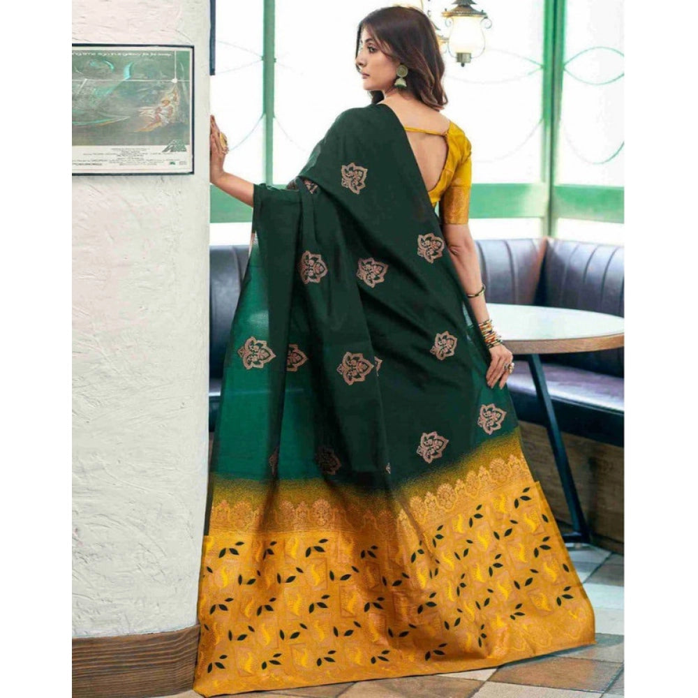 Seduva Women's Soft Lichi Silk Printed Saree With Unstitched Blouse 5.5Mtr (Green)