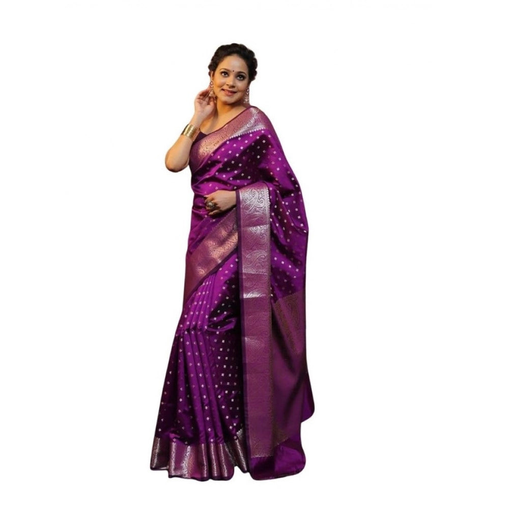 Seduva Women's Soft Lichi Silk Printed Saree With Unstitched Blouse 5.5Mtr (Purple)