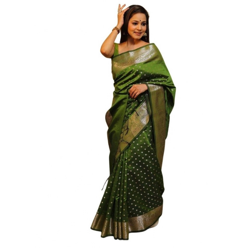 Seduva Women's Soft Lichi Silk Printed Saree With Unstitched Blouse 5.5Mtr (Green)