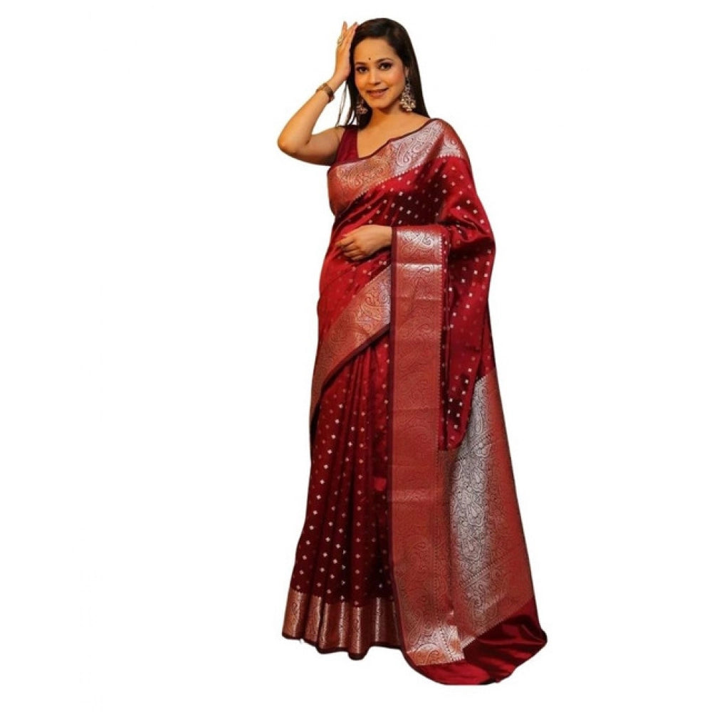 Seduva Women's Soft Lichi Silk Printed Saree With Unstitched Blouse 5.5Mtr (Maroon)