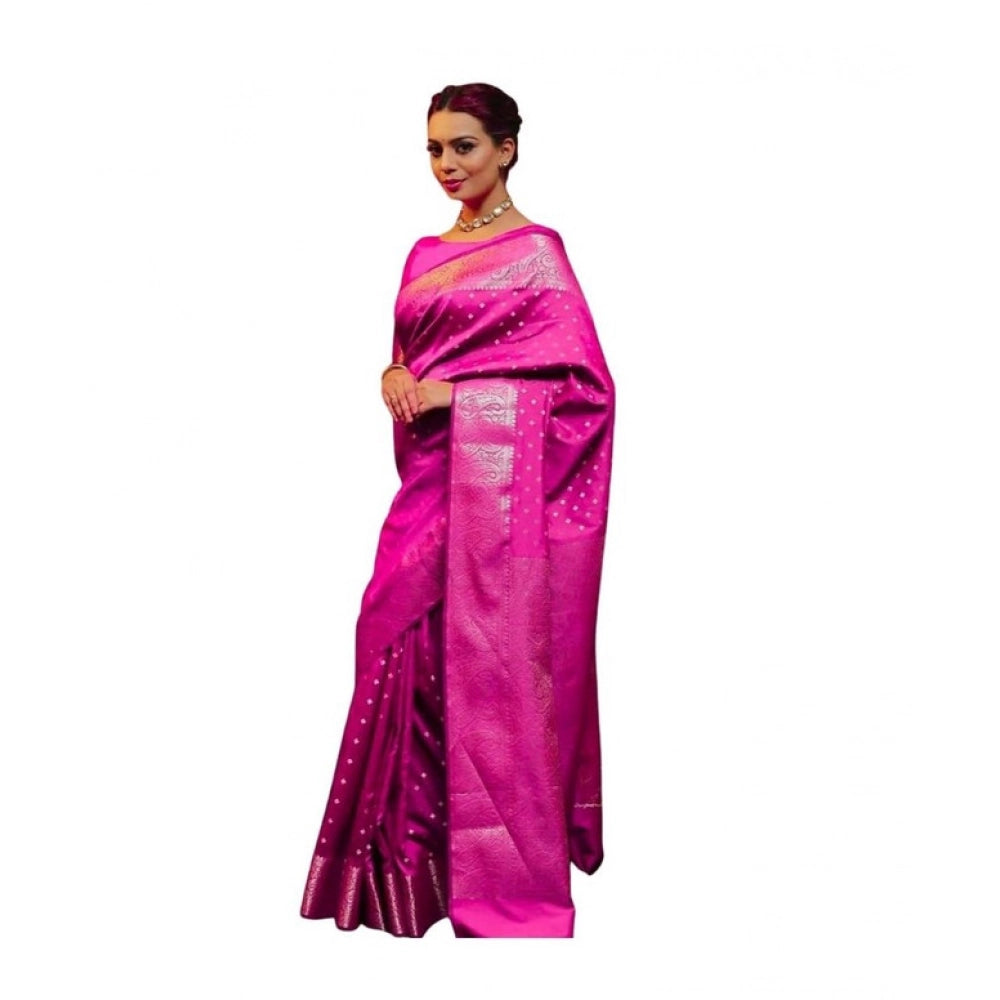 Seduva Women's Soft Lichi Silk Printed Saree With Unstitched Blouse 5.5Mtr (Pink)