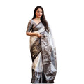 Seduva Women's Soft Lichi Silk Printed Saree With Unstitched Blouse 5.5Mtr (Off-White)